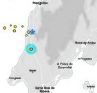 Cada uno de los nueve puntos corresponde a un se�smo del �ltimo mes. 