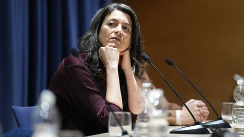 La escritora Samanta Schweblin, el pasado mes de abril durante la rueda de prensa de los finalistas del I Premio Aena de Narrativa Hispanoamericana