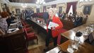 La alcaldesa de Lugo, Paula Alvarellos, llegando al pleno