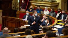 Sesin de control hoy al presidente de la Generalitat, Pere Aragons, en el pleno del Parlamento cataln.