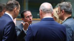 El ministro de Exteriores, Jos Manuel Albares, el martes hablando con sus homlogos en Bruselas.