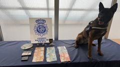 Dinero y material incautado por la Polic�a Nacional con la ayuda de la unidad canina