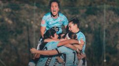 Las jugadoras de As Celtas, celebrando uno de los goles ante el Madrid CFF B en A Madroa.