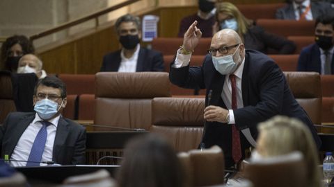 El portavoz de Vox en Andaluc�a intenta sin �xito tomar la palabra desde su esca�o para replicar las acusaciones de Susana D�az