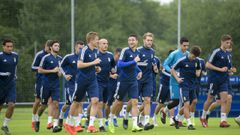 Los jugadores del Oviedo en El Requex�n