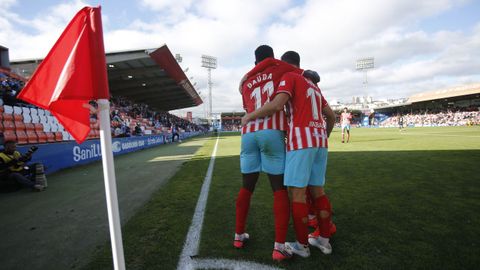 Los jugadores del Lugo celebrando uno de los tantos anotados al Fabril en la �ltima jornada