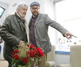 Beiras y Noriega en el local de campa�a de Compostela Aberta en O Toural hace dos s�bados. 