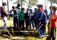 Alumnos del IES de A Illa y centro Mecos de Bata, ayer durante la plantaci�n en Campelo.