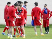 Los jugadores del Lugo, durante una sesi�n de entrenamiento en A Campi�a. 