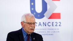 El jefe de la diplomacia europea, Josep Borrell, durante su comparecencia del martes para informar de la primera tanda de sanciones a Rusia