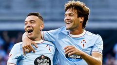 Marcos Alonso, con Iago Aspas, celebrando el gol del Celta ante el Osasuna.