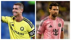 Cristiano Ronaldo durante un partido con el Al-Nassr saud� y Leo Messi con el Inter de Miami.
