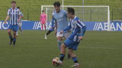 Hugo Busto, con la elstica celeste, en un partido de la Divisin de Honor Juvenil en Abegondo, en enero del 2024.