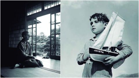 �Javiota�. � esquerda, retrato do propio Jos� Su�rez realizado en 1954 en Xap�n, onde viviu un tempo e traballou como correspondente. � dereita, �Javiota�, imaxe tomada por Su�rez en Bueu ao redor de 1953 e que forma parte da s�a serie �Mari�eiros�.