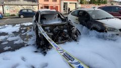 Estado en el que quedaron el coche que ardi�el 10 de abril y el que estaba estacionado al lado
