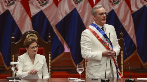 El recin investido presidente de Repblica Dominicana, Luis Abinader, este viernes durante su discurso en Santo Domingo.