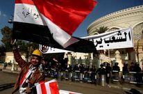 Un egipcio agita una bandera delante del palacio presidencial, protegido por polic�as en El Cairo.