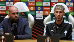 Claudio Girldez y scar Mingueza, durante la rueda de prensa previa al Ludogorets-Celta.