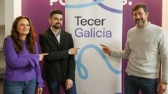 Ver�nica Hermida, Borja San Rom�n y Ant�n G�mez-Reino (de izquierda a derecha) presentaron la candidatura de Tecer Galicia a las primarias auton�micas de Unidas Podemos