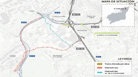 Mapa con el tramo afectado por los nuevos cortes y las v�as alternativas