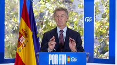 El l�der del PP, Alberto N��ez Feijoo, en la rueda de prensa tras la Junta Directiva Nacional del Partido Popular.