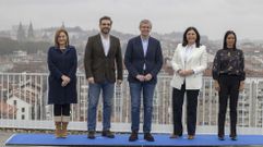 Elena Rivo, Diego Calvo, Alfonso Rueda, Elena Candia y Patricia Garca, cabezas de lista del PPdeG, en Santiago.