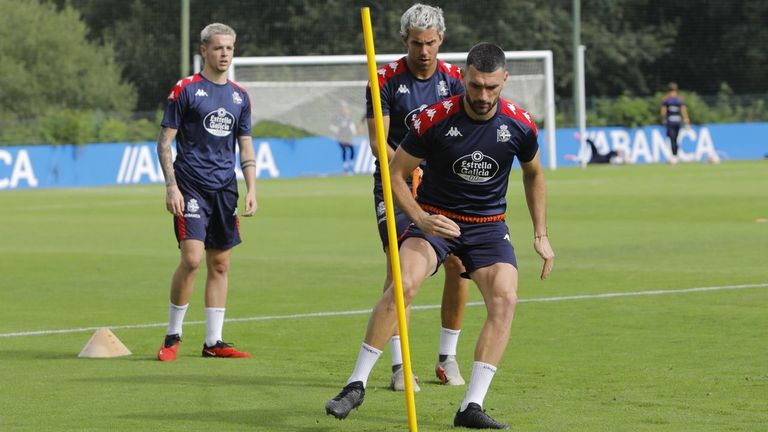 Rubn Lpez, Dani Barcia y Pablo Vzquez, en un entrenamiento del Deportivo