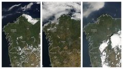 Tres de las configuraciones m�s frecuentes que se registraron un 12 de agosto en Galicia durante los �ltimos 40 a�os. A la izquierda, el nord�s provoca nubes de estancamiento en la costa de Lugo. En el centro, las nieblas cubren la costa noroeste. A la derecha, el calor provoca tormentas verspertinas en el interior de la comunidad.