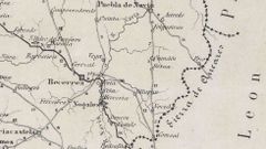 Mapa Itinerario do Distrito Militar de Galicia del ao 1884, donde se habla de la sierra de Ancares