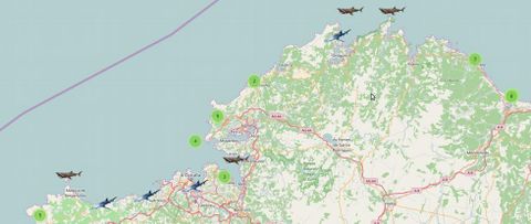 mapa interactivo de seguimiento de tiburonespel�gicos en la costa gallega 