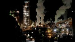 La luz artificial es especialmente visible en torno a la multinacional Alcoa, en San Cibrao