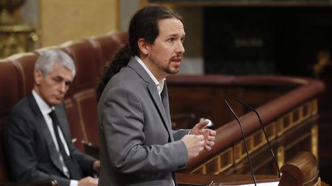 El vicepresidente Pablo Iglesias, esta maana en el Congreso