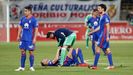 Carlos Hernandez Juan Carlos Saul Berjon Toche Cultural Real Oviedo Reino de Leon.Los futbolistas azules, tras la derrota en Leon