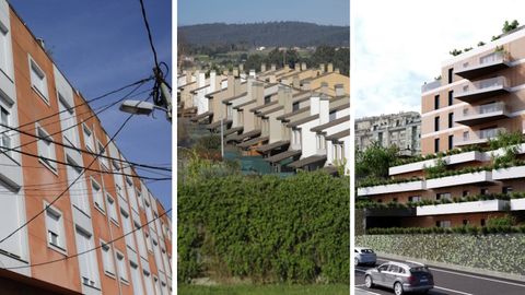 Urbanizaciones como la de Costa Mi�o, en el medio, o las realizadas en Carral, a la izquierda, son la herencia que dej� la burbuja inmobiliaria. Culleredo, a la derecha, ostenta nuevas promociones en los �ltimos a�os y estrena nuevos modelos de construcci�n, como los que se construyen en Fonteculler.