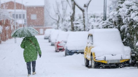 Una mujer camina por la nieve, a 28 de enero del 2026, en Madrid (Espa�a)