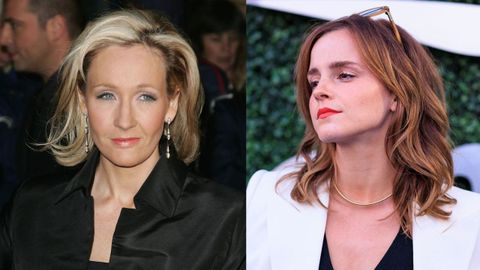 J.K. Rowling, autora de la saga Harry Potter, a la izquierda. Emma Watson (derecha) fue la actriz que durante diez aos interpret al personaje de HermioneGallager