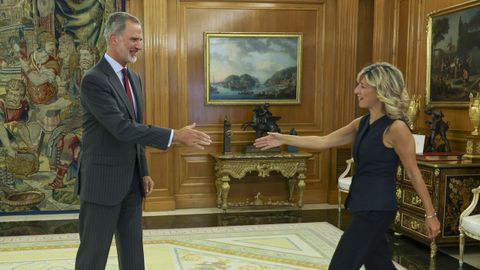 El rey recibe a la l�der de Sumar, Yolanda D�az, en la Zarzuela.