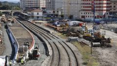 Obras de la futura estacin intermodal de Lugo, con los terrenos donde ir la terminal de buses en primer trmino a la derecha