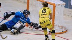 La n�mero 6 del Vila-Sana marca el 1-0 durante la final de la Copa de la Reina de Hockey Patines entre el CP Vila-sana y Telecable HC celebrado, este domingo, en el Palacio de Deportes de Gij�n