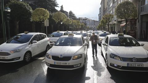 Manifestaci�n de taxistas  en Santiago