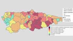 Niveles de alerta por concejos en Asturias a  fehca 13 de diciembre