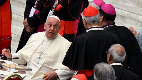 El papa durante un acto con obispos este mircoles en el Vaticano