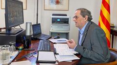 El presidsente cataln, Joaquim Torra, durante una videoconferencia con los presidentes autonmicos y el presidente del Gobienro, Pedro Snchez 