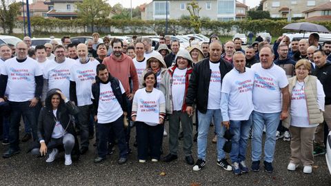 Los taxistas de Vigo en la concentración esta mañana