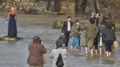 Imagen del rodaje de un anuncio para El Corte Ingl&eacute;s en la playa de As Catedrais