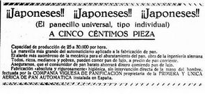 Anuncio de nuevo pan, panecillo japon�s (1924) recogido en el dosier.