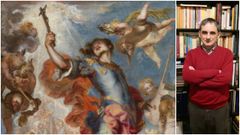 Javier Ports, jefe de la coleccin de pintura espaola del Barroco del Prado, junto a un detalle del lienzo El triunfo de San Hermenegildo (1654), obra del pintor y arquitecto Francisco de Herrera el Mozo (Sevilla, 1627-Madrid, 1685).