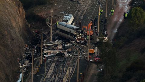 Imagen a�rea del lugar del choque entre dos trenes en Adamuz (C�rdoba)