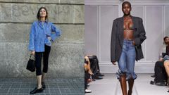 A la izquierda, la estilista Blanca P�rez-Cabrero con pantalones pirata; a la derecha, otro modelo capri en el desfile de Coperni