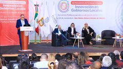 El alcalde de Xinzo, durante su intervencin en el seminario en Mxico.